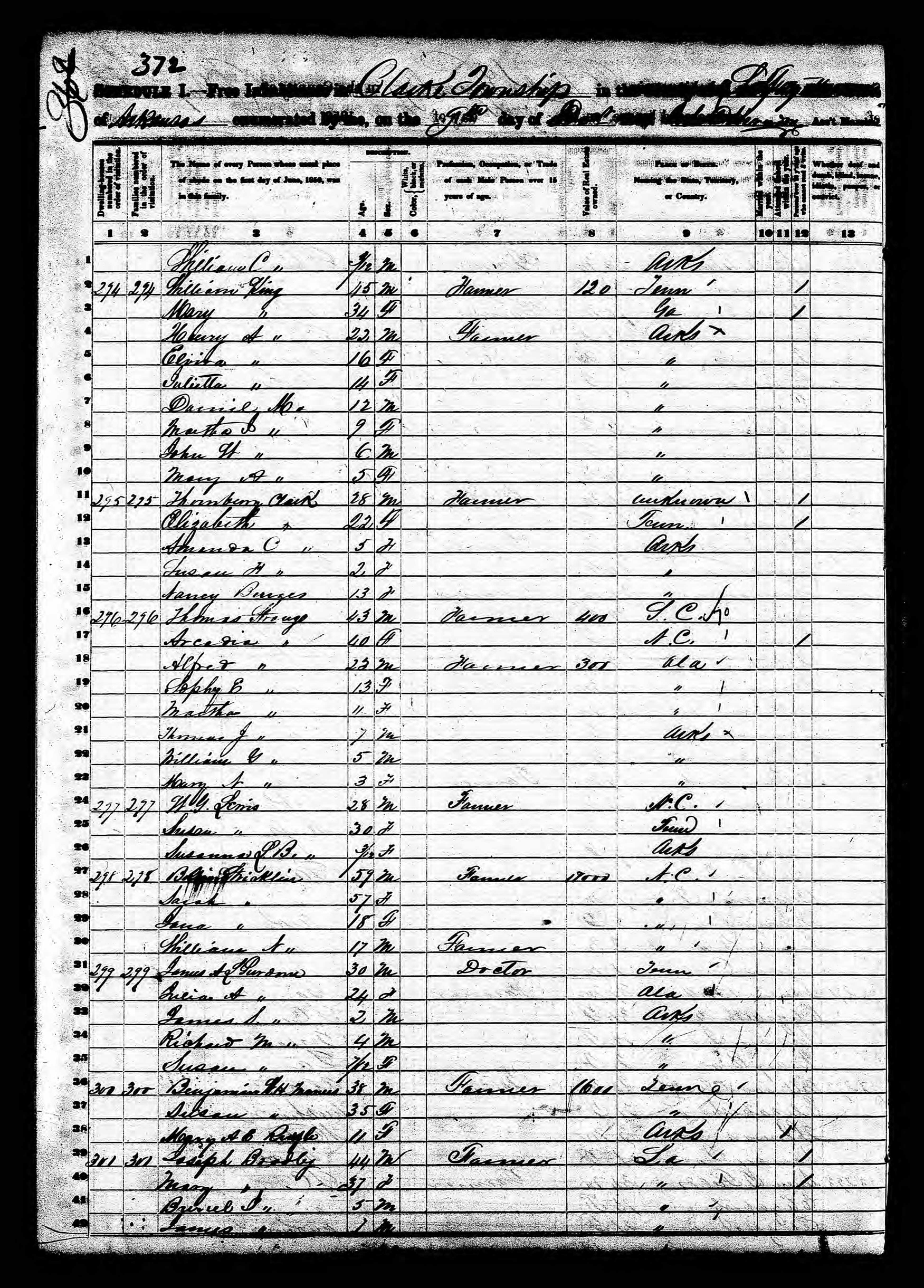 Documents 1850AR Census, Clarks, Lafayette Co, AR AdkinsHorton Family